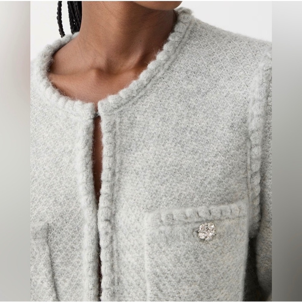 J.Crew | 2023 Odette Sweater Lady Jacket L Gray Jewel Button Merino Alpaca BV762 - Picture 2 of 11